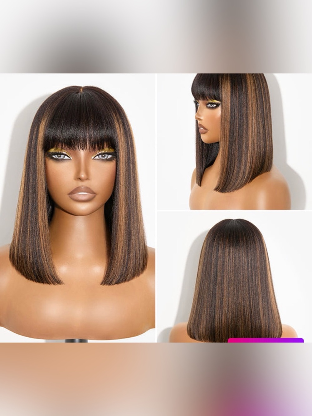 Put On And Go Glueless Yaki Straight 12” Bob Wig-Ash Blonde🔥